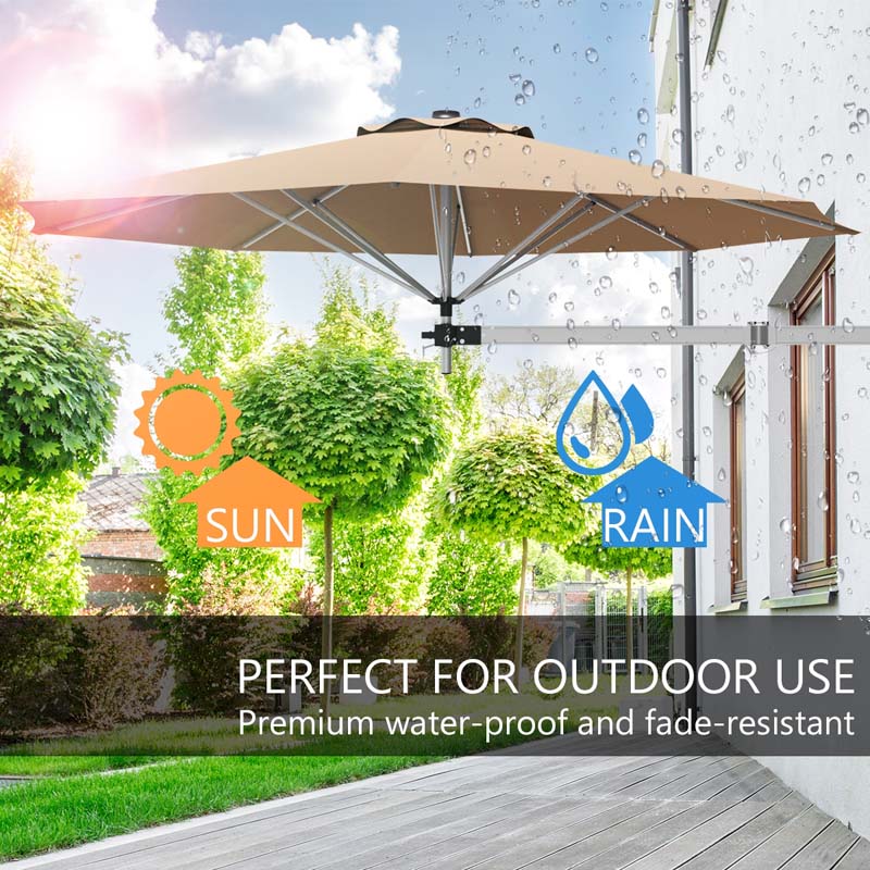 8 FT Patio Wall Mounted Umbrella with Adjustable Pole, Outdoor Tilting Sunshade Umbrella with Wind Vent