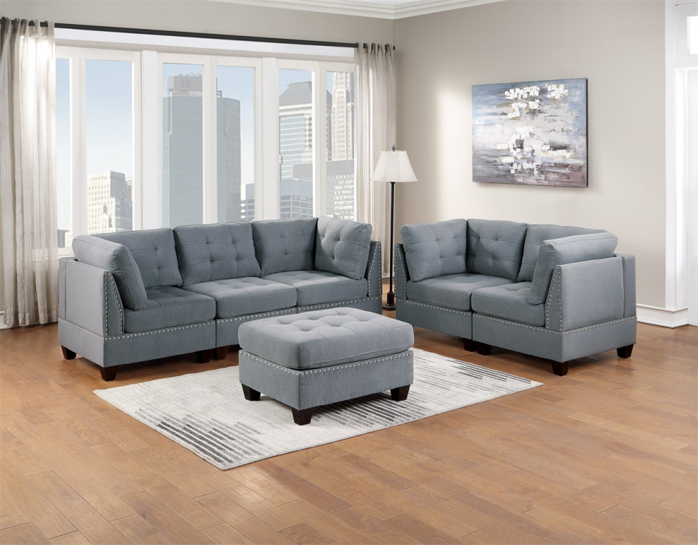 Grey Fabric Upholstered Sectional Modular   Transitional   Armchairs And Accent Chairs   by Simple Relax  Houzz