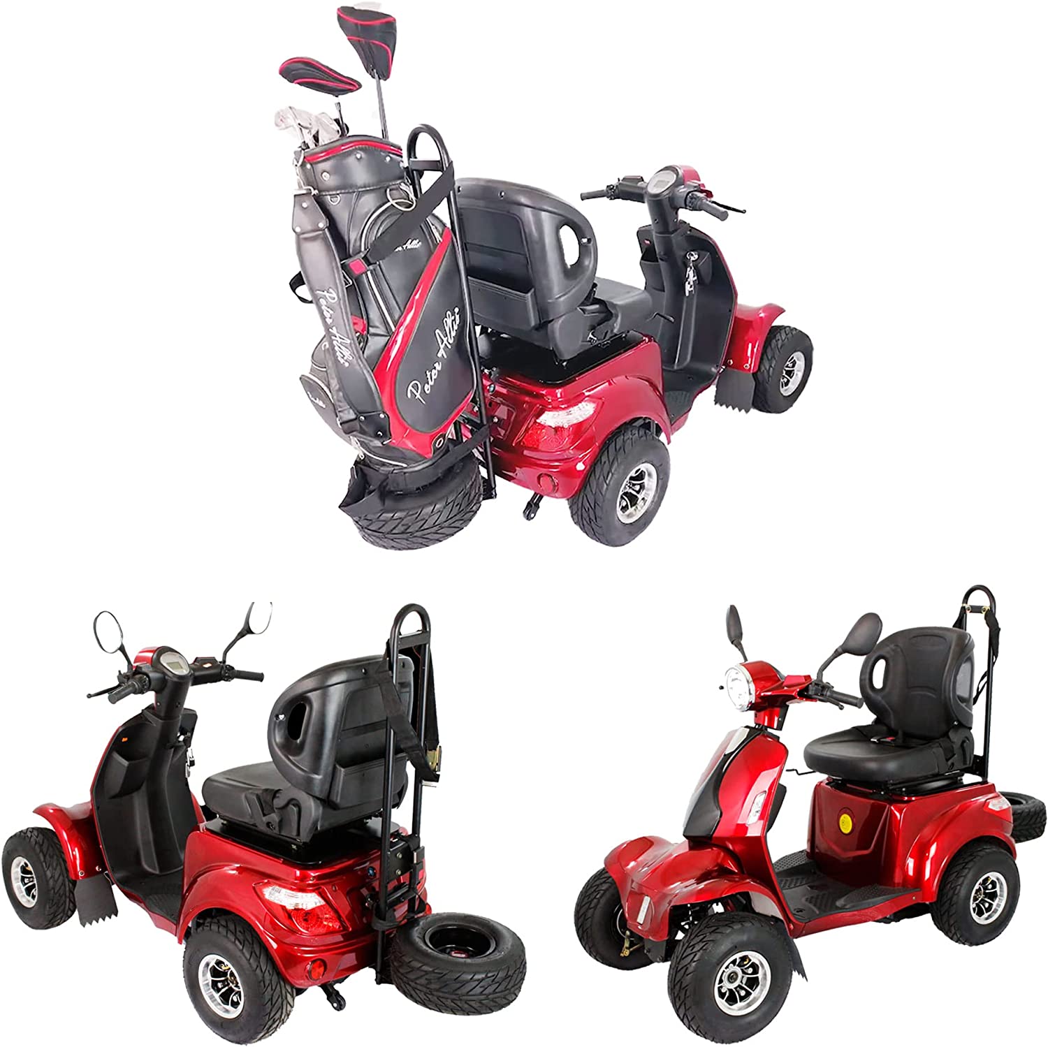 Leadzm 4-Wheel 3-Speed Medical Electric Mobility Golf Scooter Battery-Powered with Rear Lock Box & Golf Cart Rack Adjustable Seat