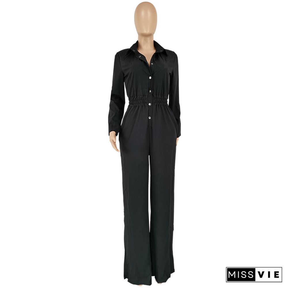 Casual Loose Solid Color Waist Jumpsuit