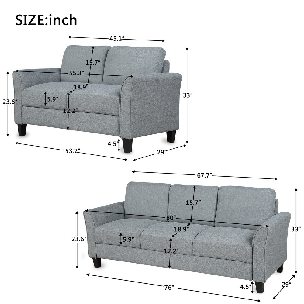 Soft Upholstered Loveseat Sofa   3 Seat Sofa  Traditional Linen Fabric Sofa Set with Sturdy Hardwood Frame for Living Room