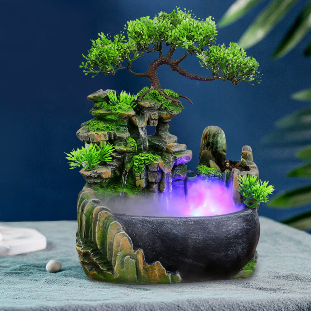 Miumaeov Resin Desktop Atomizing Rockery Fountain Waterfall+LED Lamp for Decor Electric Home Office Desk