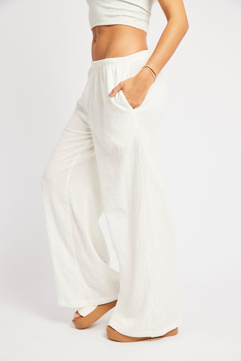 White Wide Leg Pants High Rise