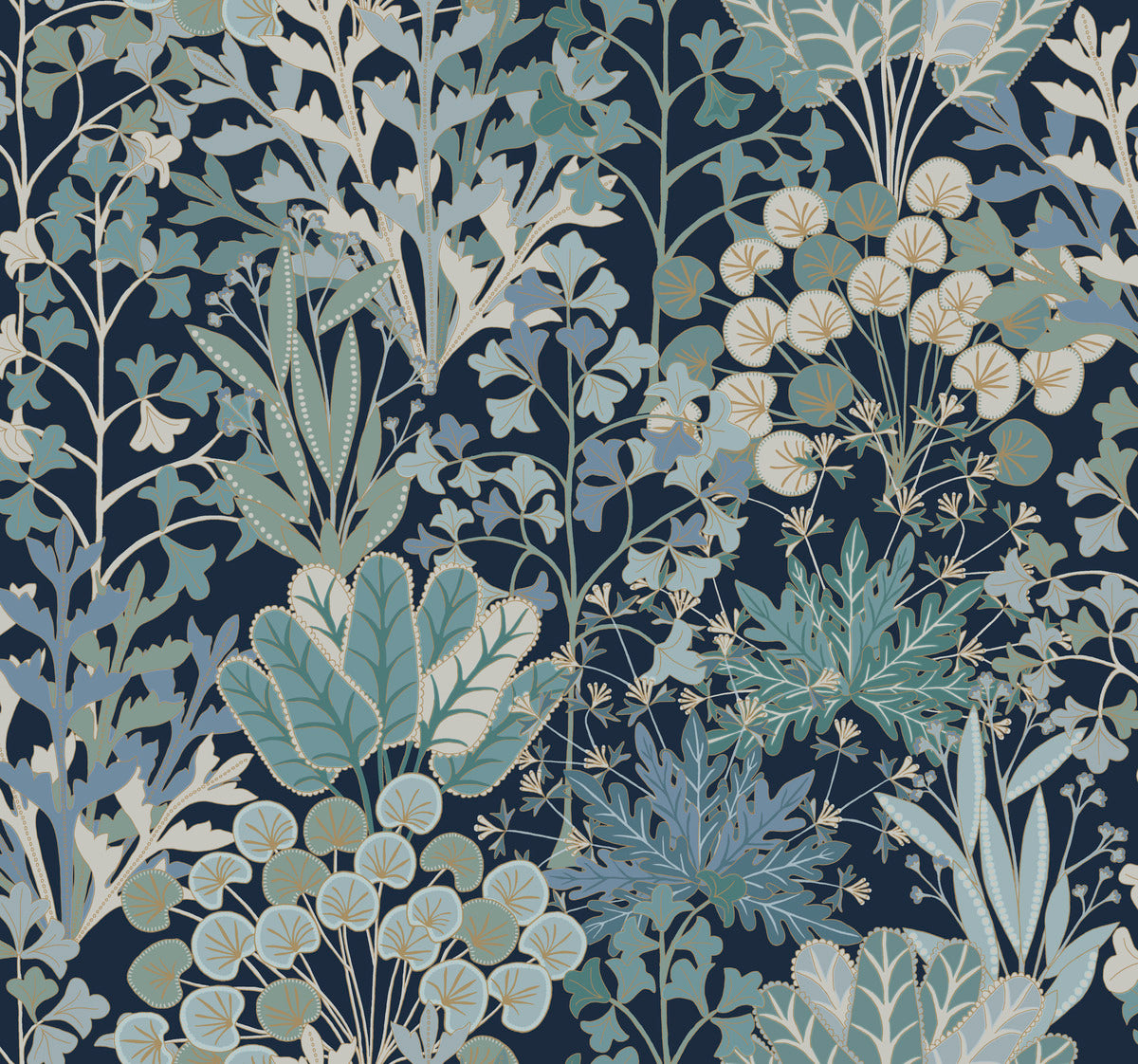 Sample Forest Floor Wallpaper in Navy from the Blooms Second Edition