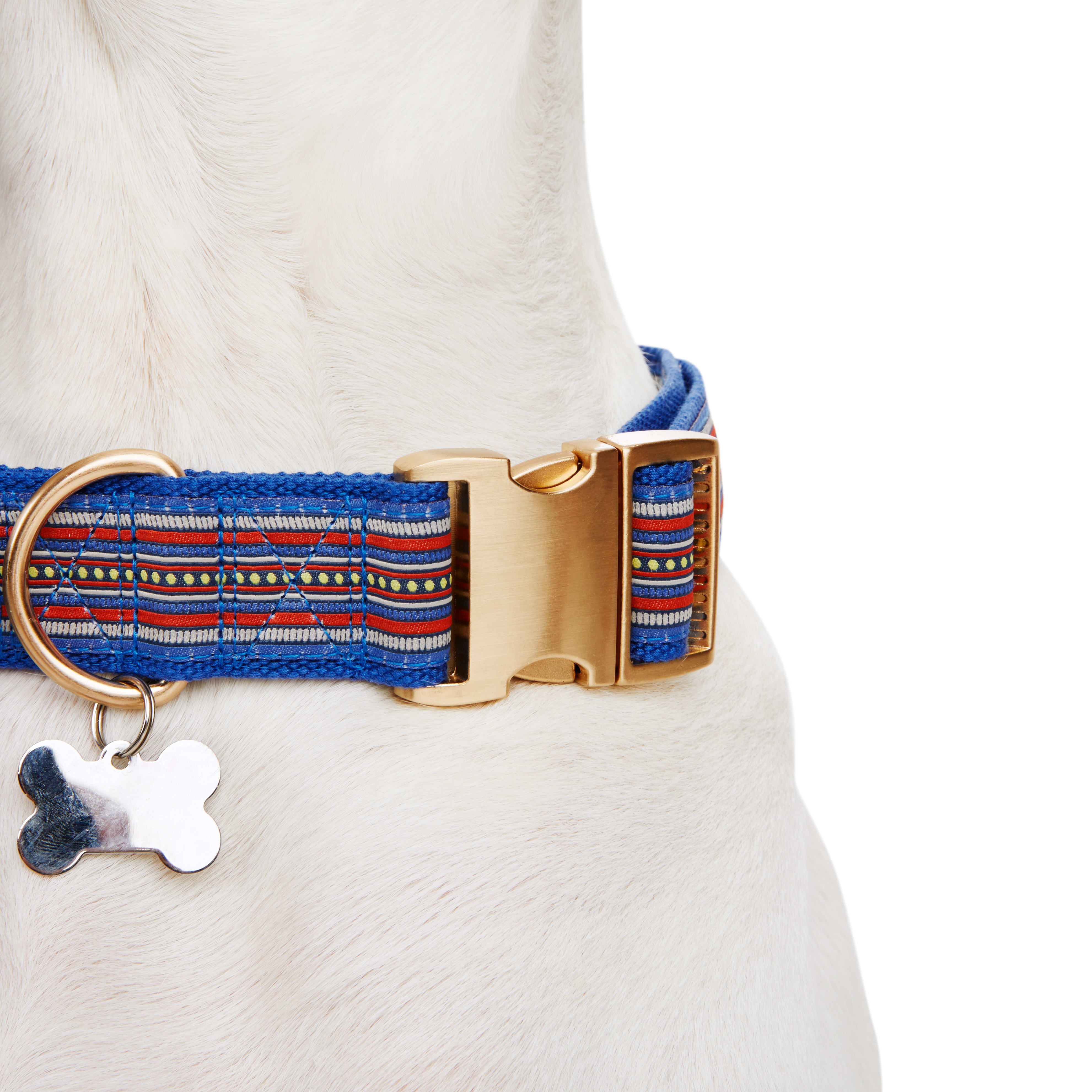 YOULY The Wanderer Blue Stitched Big Dog Collar， X-Large/XX-Large