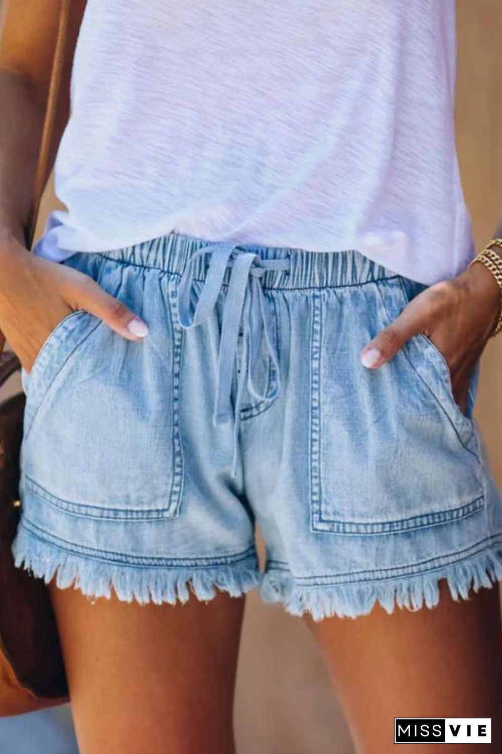 Adjustable Tassel Thin Denim Shorts