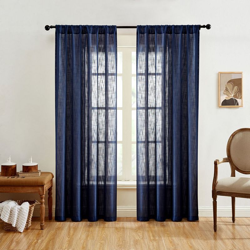 THD Linda Faux Linen Textured Semi Sheer Window Rod Pocket Thick Curtains Drapery Panels， Pair