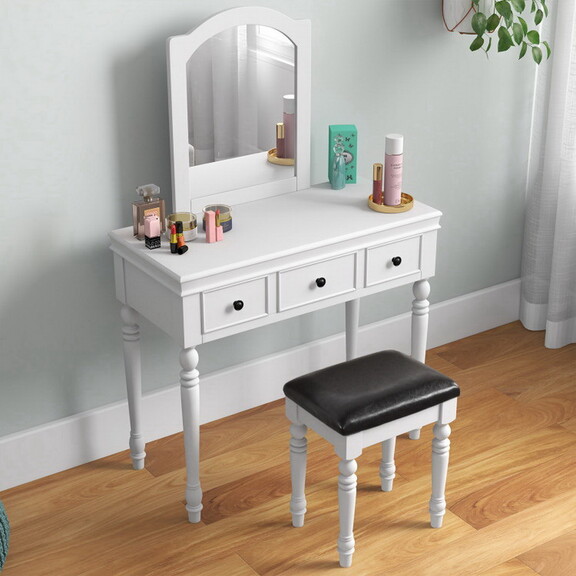 Costway Makeup Vanity Table and Stool Set with Det...