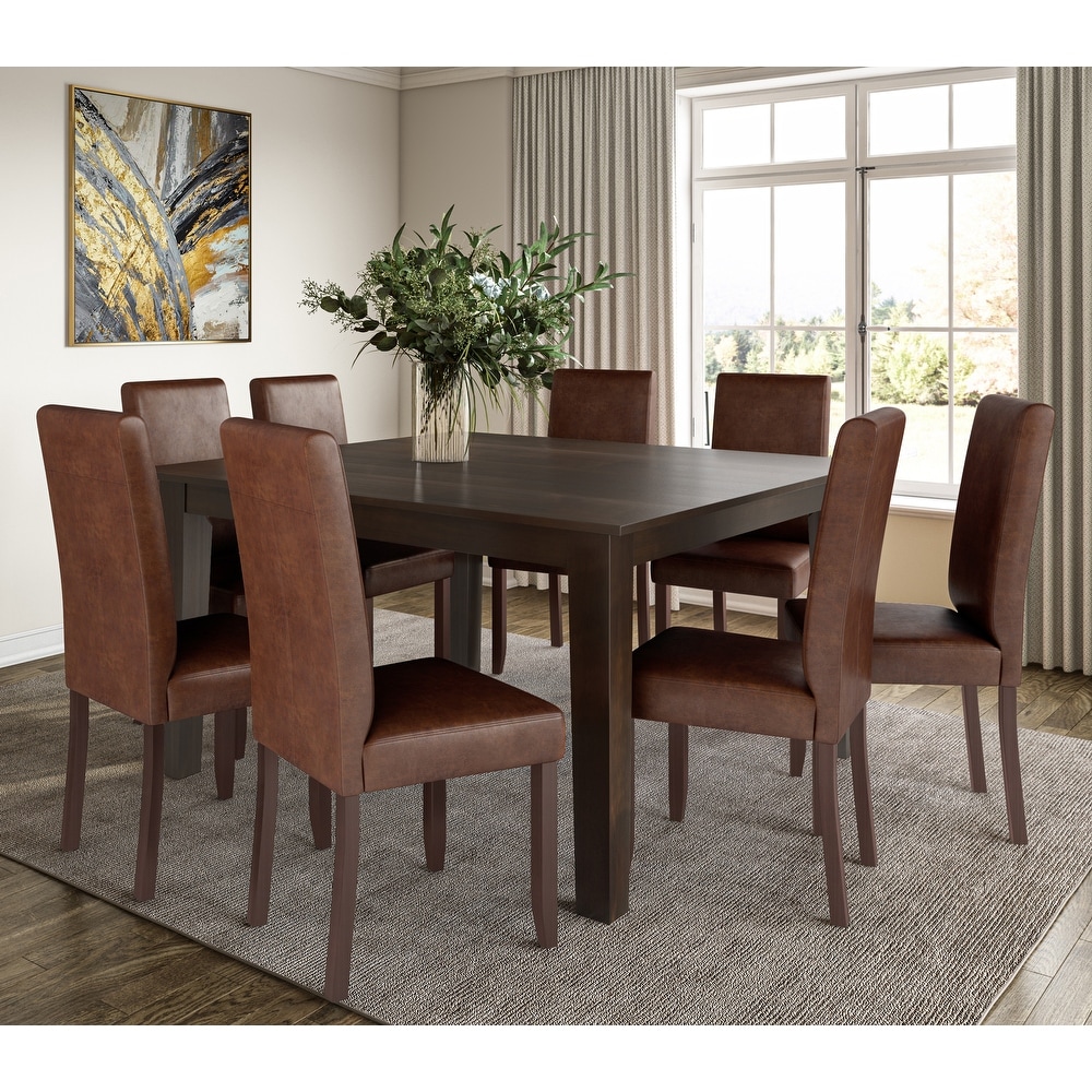 WYNDENHALL Normandy Transitional 9 Pc Dining Set with 8 Upholstered Parson Chairs and 54\