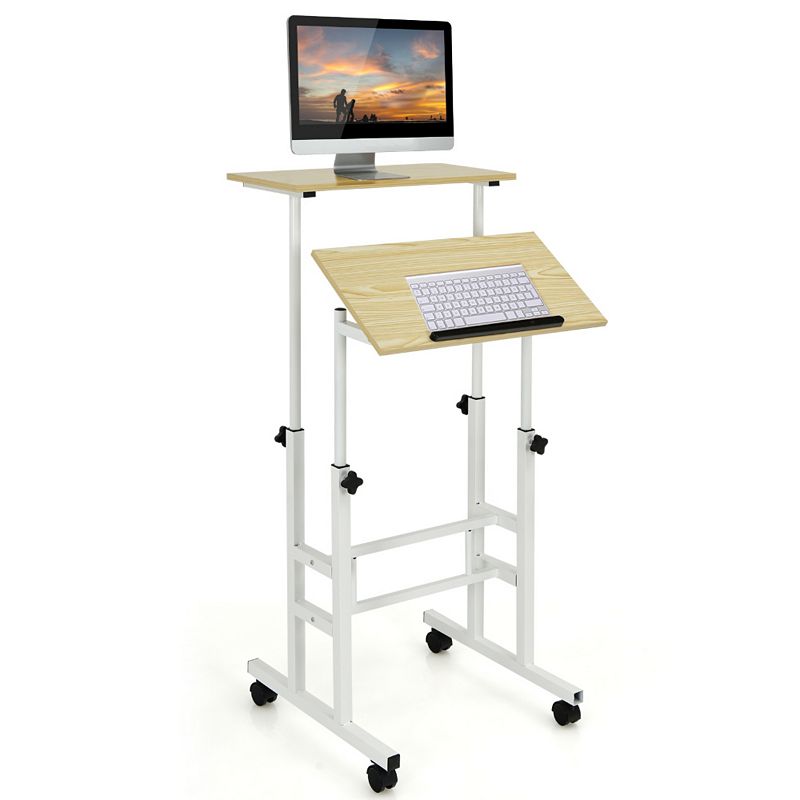 Height Adjustable Mobile Standing Desk with Rolling Wheels for Office and Home