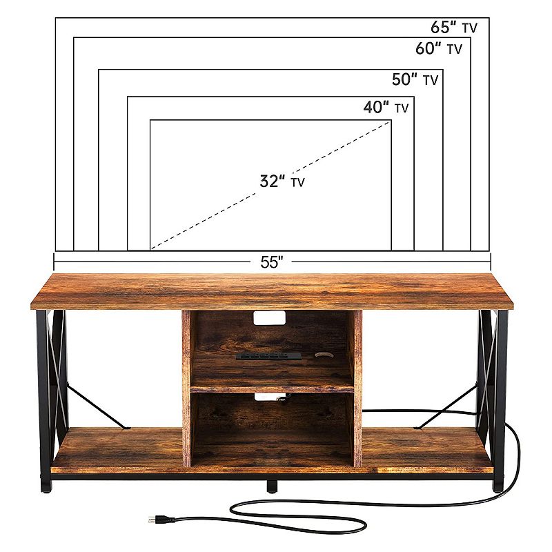 Fabato Wood 65 Inch Tv Stand and Entertainment Center W/ 4 Socket Plug-in Station