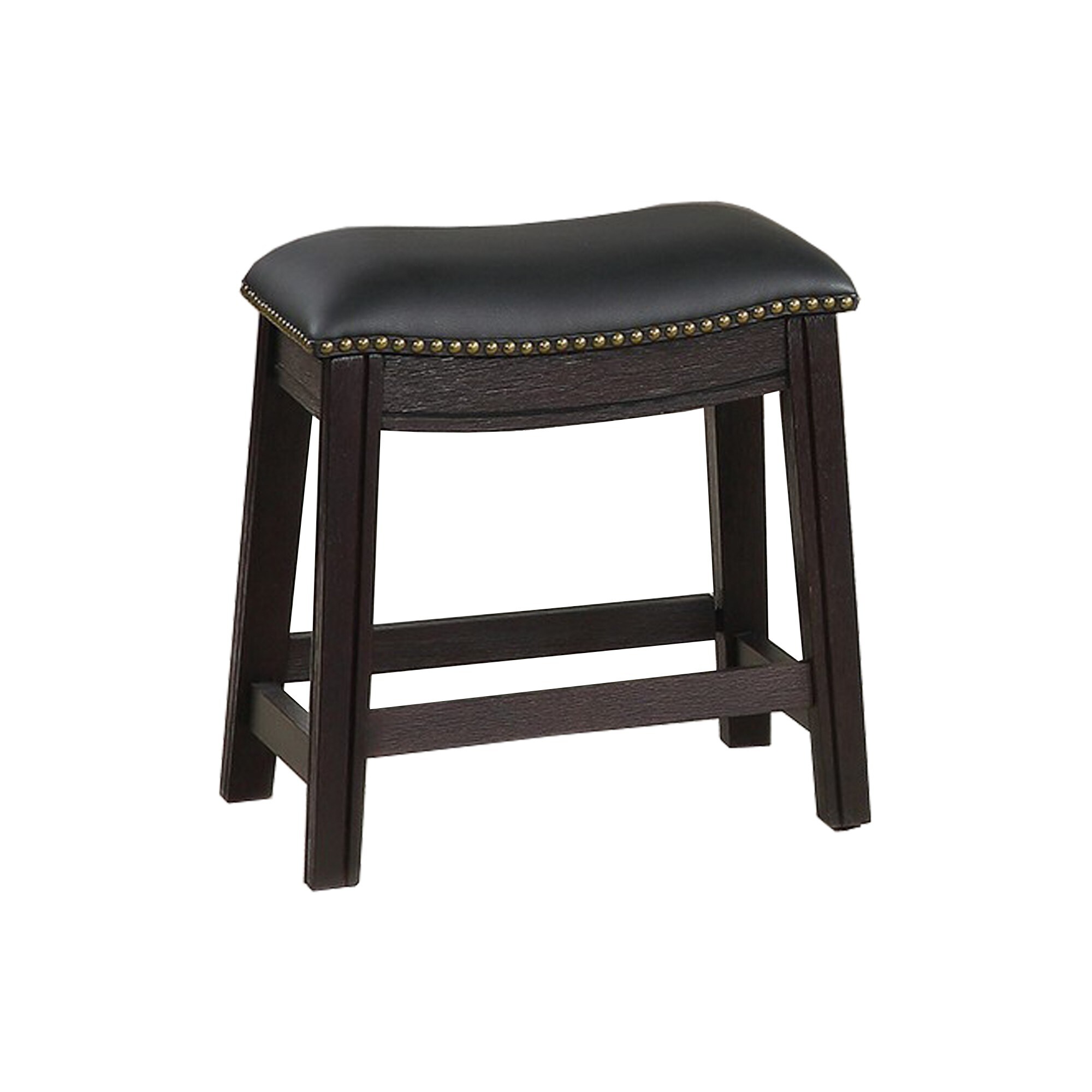 Curved Leatherette Stool with Nailhead Trim， Set of 2， Black