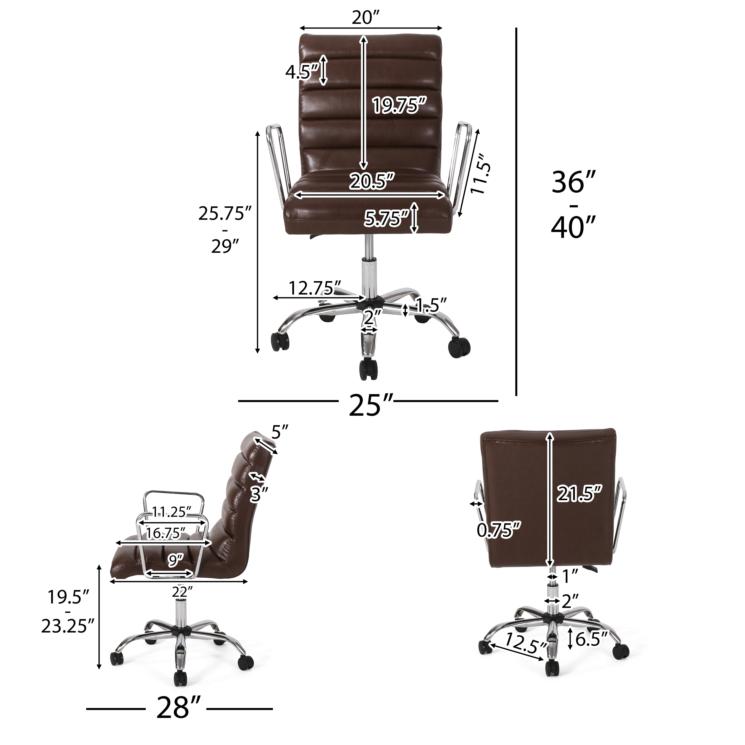 Gilmans Contemporary Faux Leather Channel Stitch Swivel Office Chair