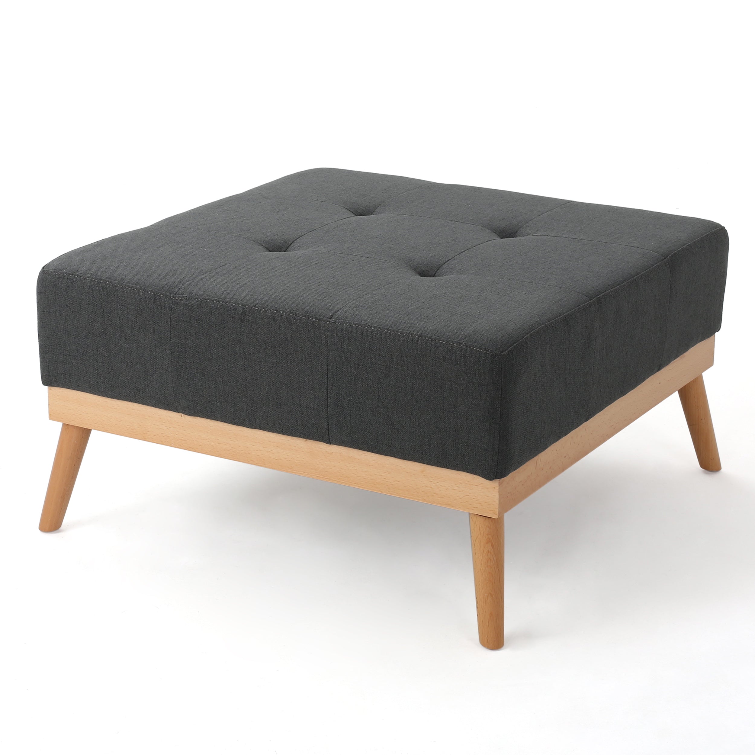 Lou Mid-Century Oxford Gray Fabric Ottoman