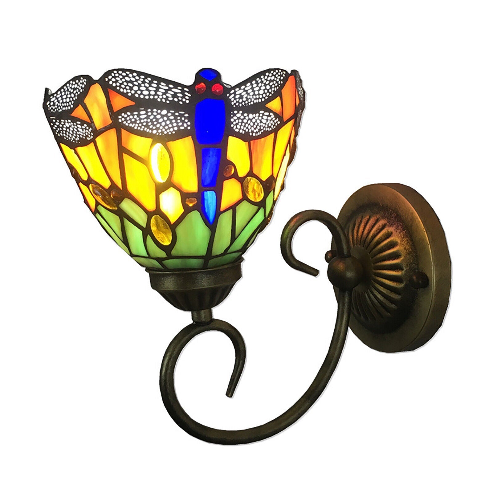 Tiffany LED Wall Lamp Stained Glass Shade Hanging Light Fixture Large Design Suitable for Study Room Restaurant Bar E27 (Bulb Not Included)