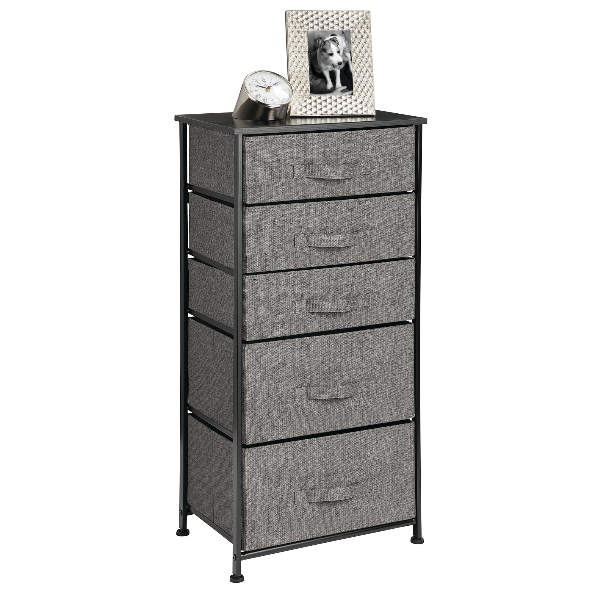 mDesign Storage Dresser Furniture Unit - Tall Standing Organizer Tower for Bedroom, Office, Living Room, and Closet - 5 Drawer Removable Fabric Bins - Charcoal Gray