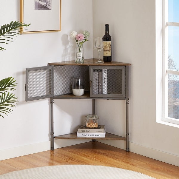 VECELO 3-Tier Corner Shelf with Storage Cabinet and Doors