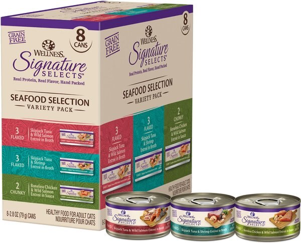 Wellness CORE Signature Selects Seafood Selection Variety Pack Canned Cat Food， 2.8-oz， case of 8