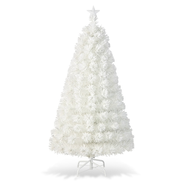 Costway 5FT/6FT/7FT PreLit Christmas Tree Fiber Optic SnowFlocked