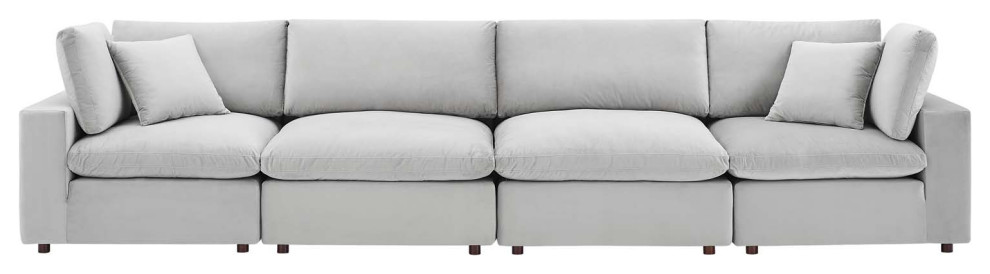 Commix Down Filled Overstuffed Performance Velvet 4 Seater Sofa   Transitional   Sectional Sofas   by PARMA HOME  Houzz