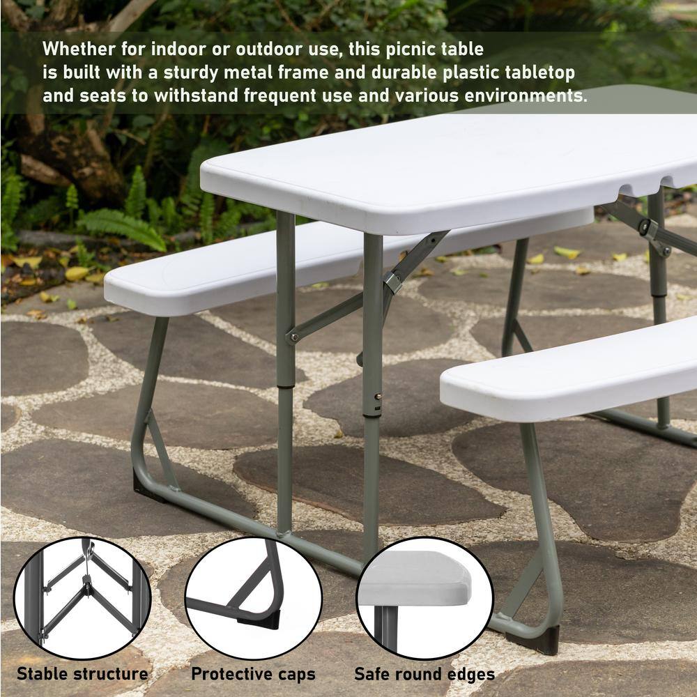 Gardenised Foldable White Kids' Picnic Table Bench Outdoor Portable Children's Backyard Table Patio Table QI004602WT