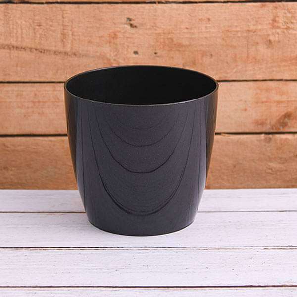 6.3 inch (16 cm) Valencia 16 Round Plastic Planter (Black) (set of 6)