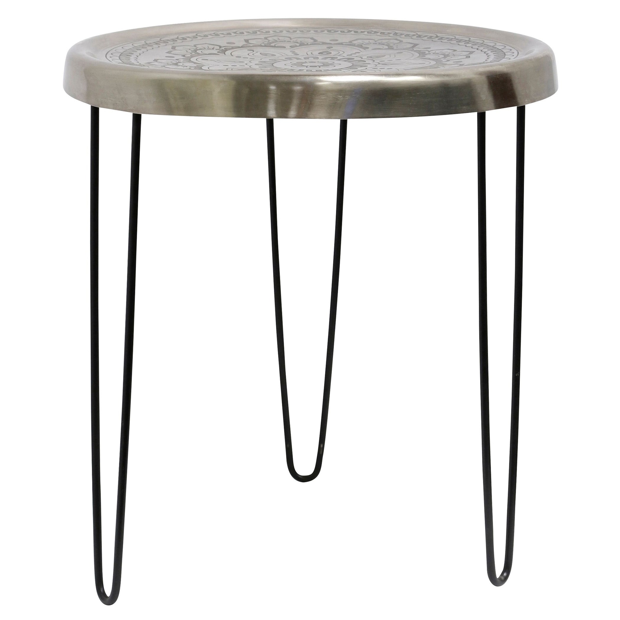 Logan - Round Metal Side Accent Table with Black Paper Clip Legs - Silver and Black Finish