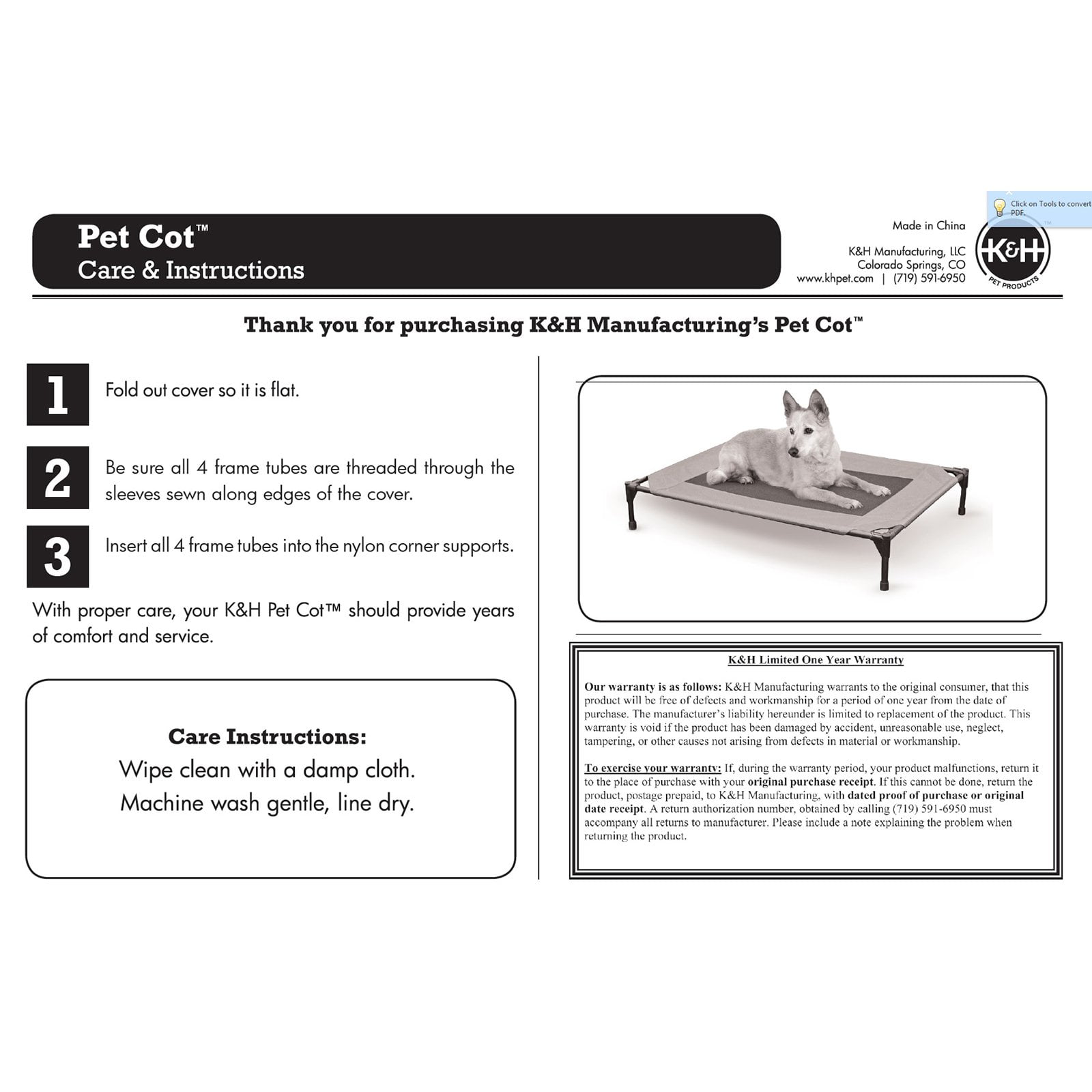 KandH Cooling Cot Pet Dog Bed， Large， Gray/Black Mesh