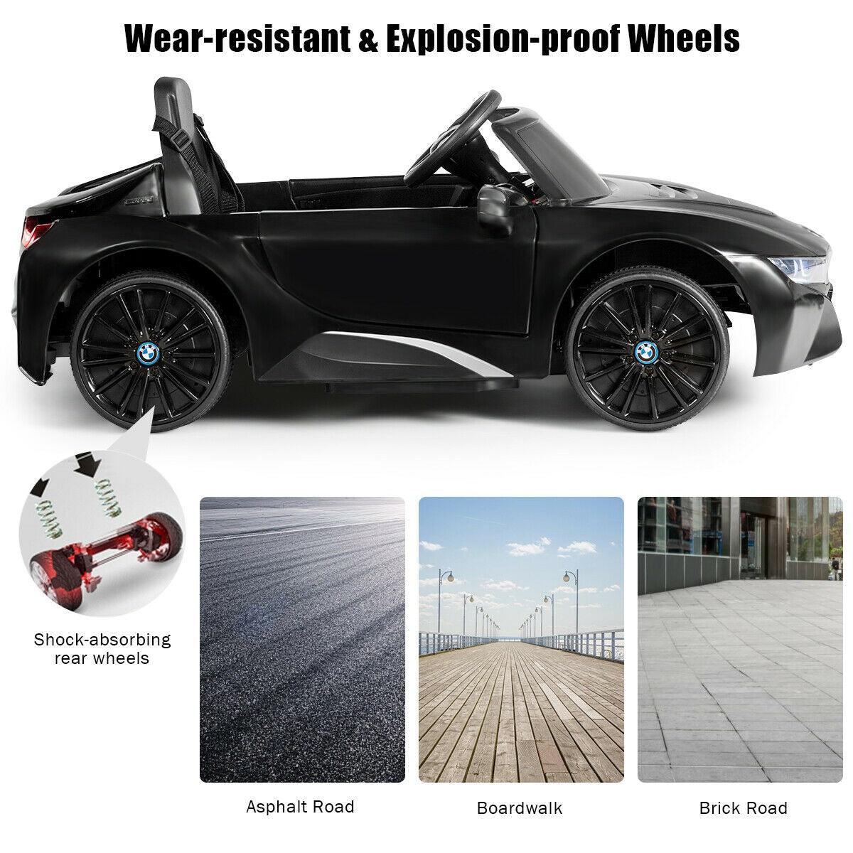 Costzon Ride on Car, Licensed BMW i8, 12V Battery Powered Electric Vehicle w/ 2 Motors, 2.4G Remote Control, 3 Speeds