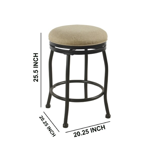 Metal Counter Stool with Swivelling Fabric Padded Seat， Beige and Black