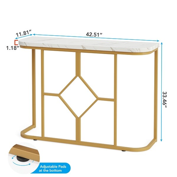 43 inches Modern Gold Console Table， White Faux Marble Entryway Table Foyer Table