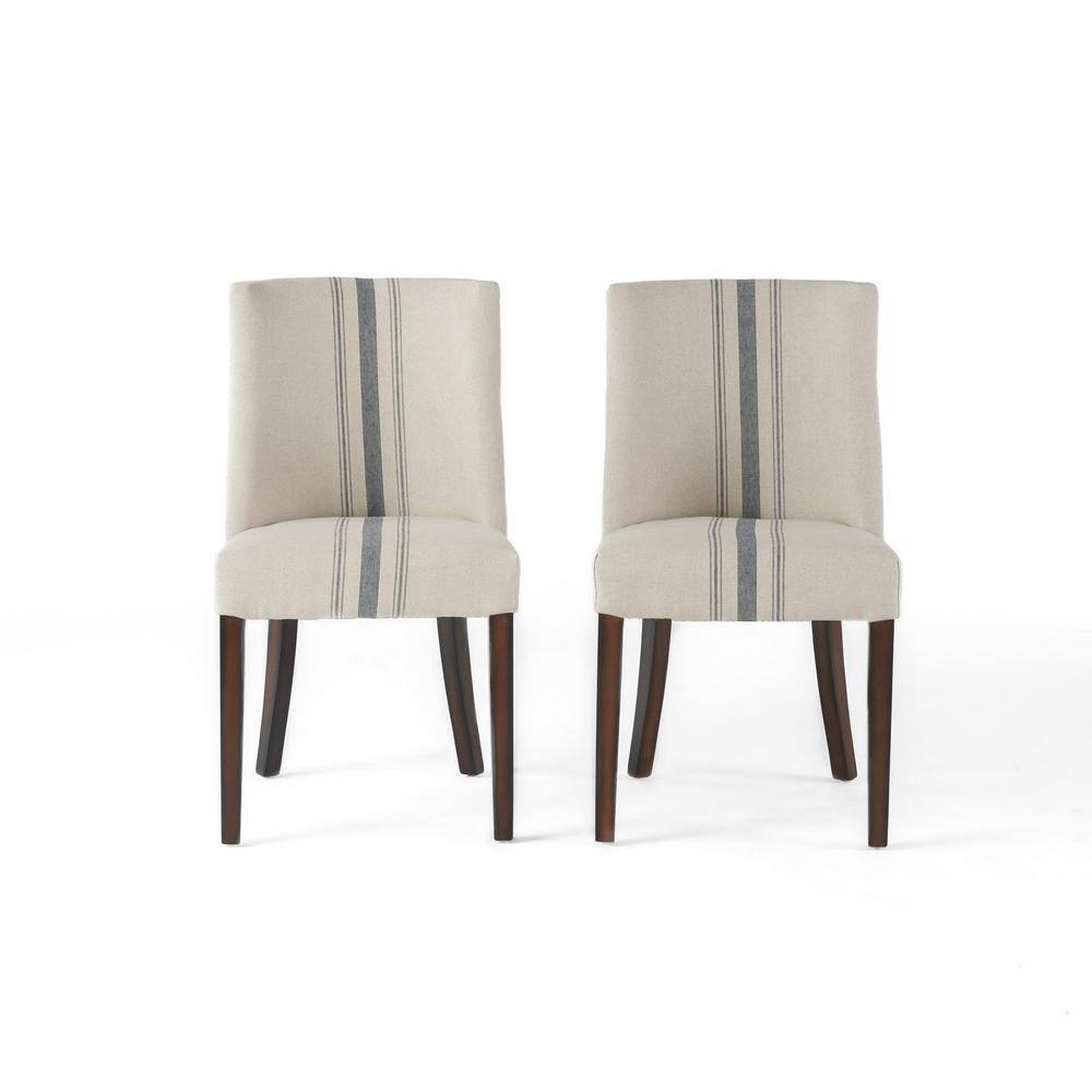 Noble House Harman Blue Stripe on Beige Linen Dining Chair (Set of 2) 5221