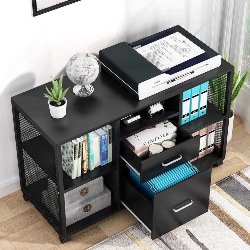 TRIBESIGNS WAY TO ORIGIN Caitlan Black File Cabinet with 4 Open Storage Shelves and 2-Drawers HD-C0318