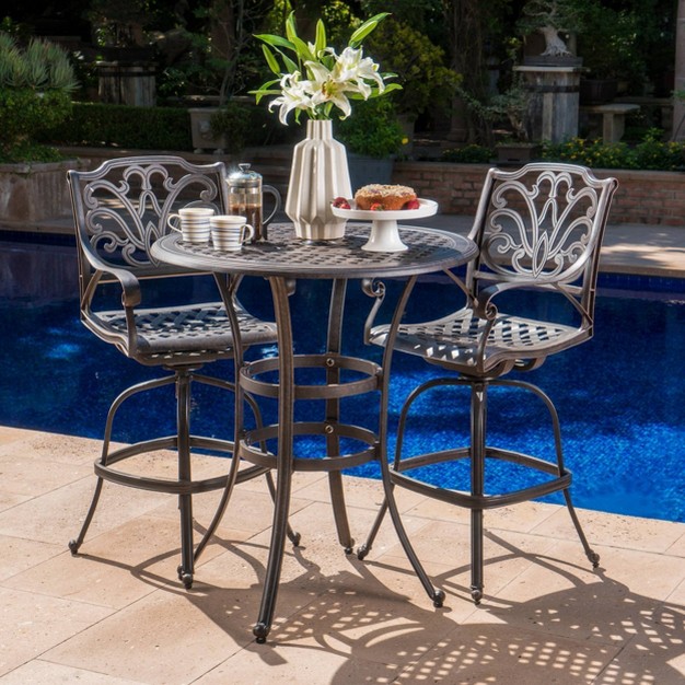 Alfresco 3pc Cast Aluminum Patio Bar Set Bronze Christopher Knight Home