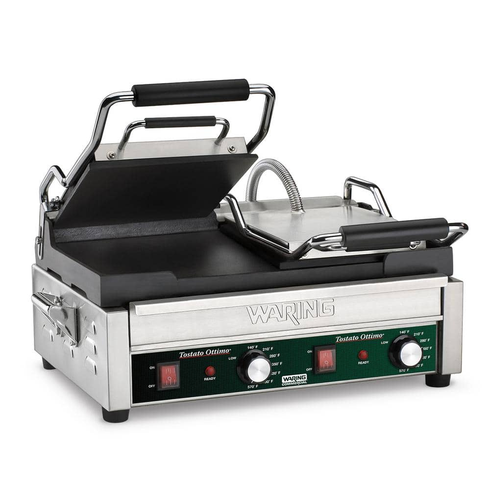 Waring Commercial Tostato Ottimo Dual Flat Toasting Grill Silver 240-Volt (17 in. x 9.25 in. Cooking Surface) WFG300