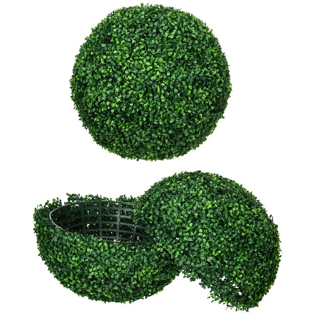 Homcom Artificial Boxwood Topiary Trees Balls Set Of 2 Potted Indoor Outdoor Fake Plants For Home Office Living Room Decor