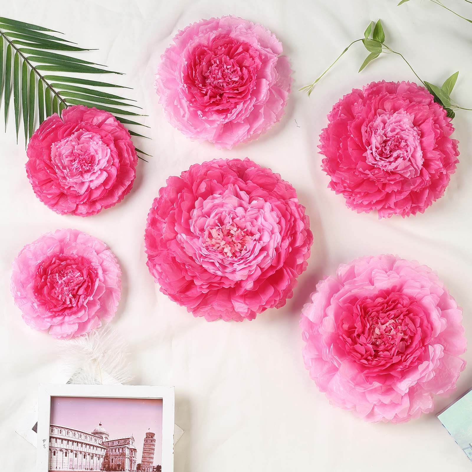 Set of 6 Pink / Fuchsia Carnation 3D Paper Flowers Wall Decor 7