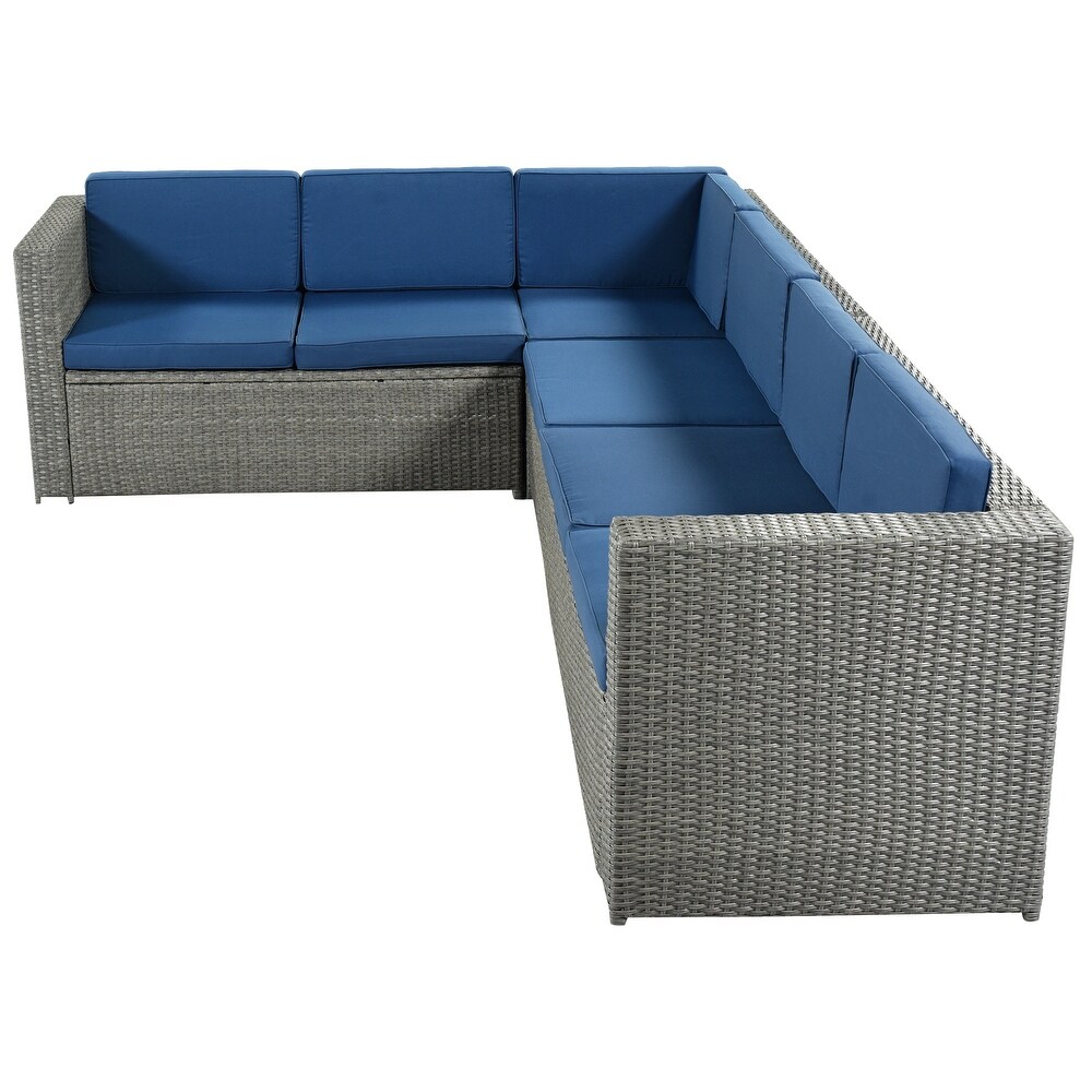 9 Piece Rattan Sectional Seating Group with Cushions and Ottoman