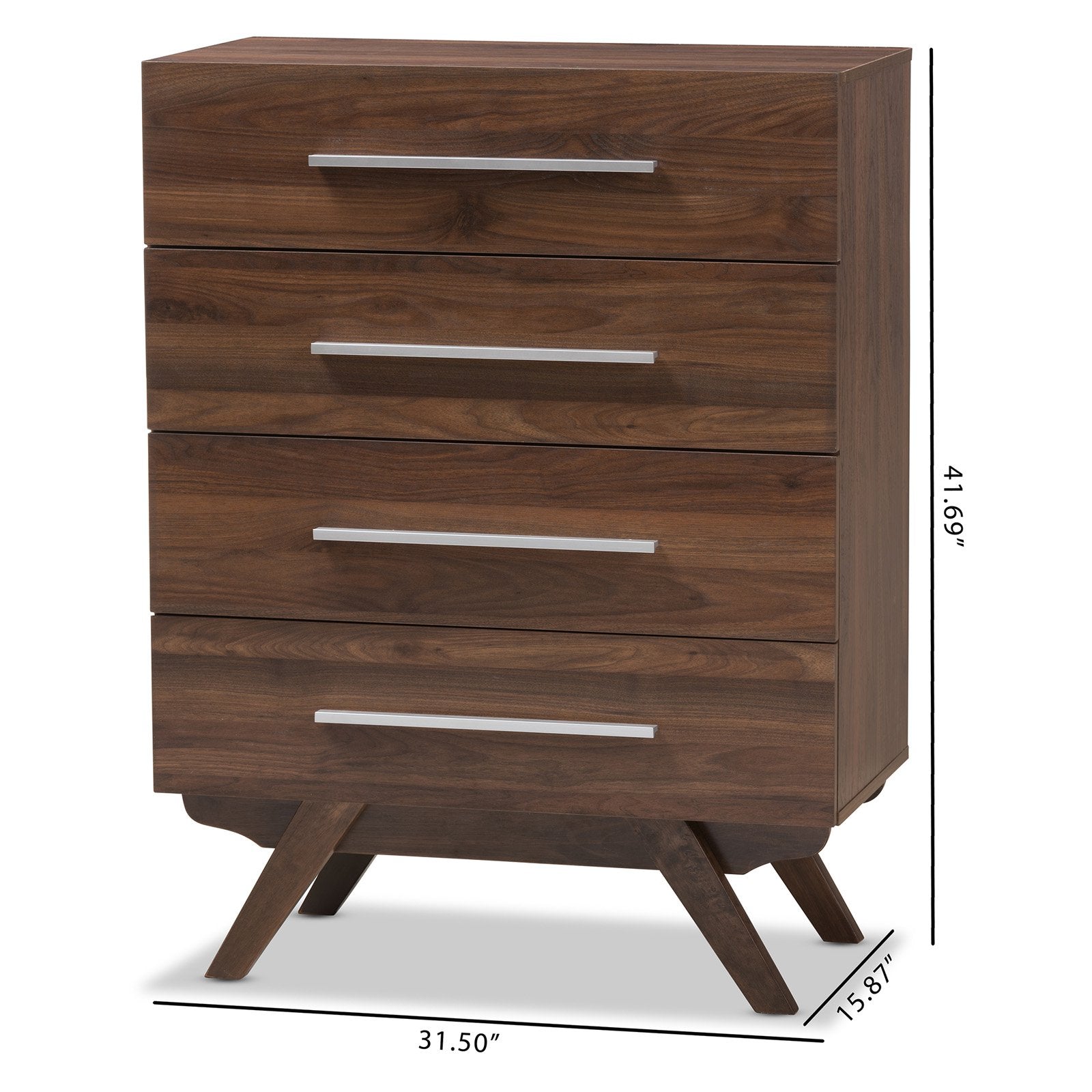 Baxton Studio Auburn Mid-Century Modern Walnut Brown Finished Wood 4-Drawer Chest