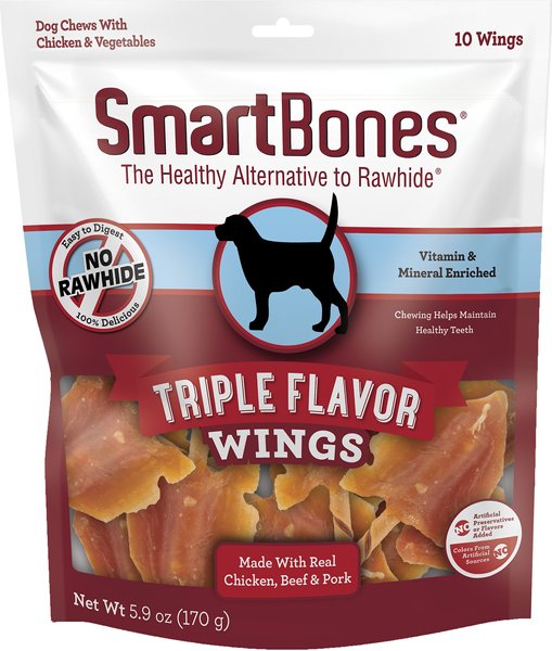 SmartBones Triple Flavor Wings Dog Treats， 10 count