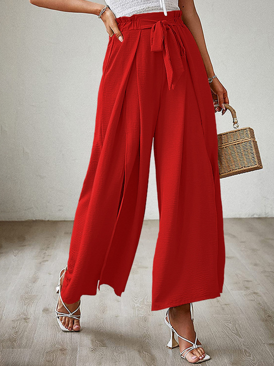 Summer Bow Loose High Waist Pleated Wide Leg Pants With Belte