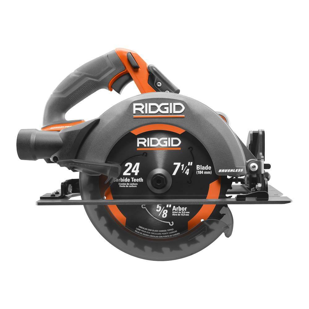 RIDGID 18V 6.0 Ah and 4.0 Ah MAX Output Lithium-Ion Batteries and Charger Kit with Bag and 18V Brushless 7-14 in. Circular Saw AC840060SB1-R8657B