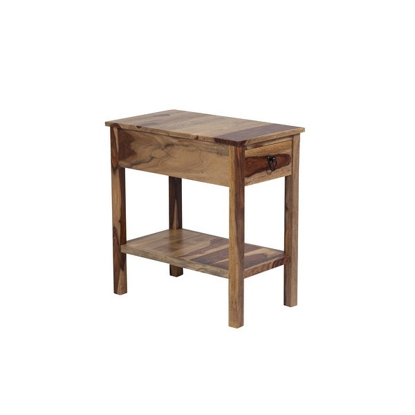 Wanderloot Solid Sheesham Wood Chairside End Table with Drawer