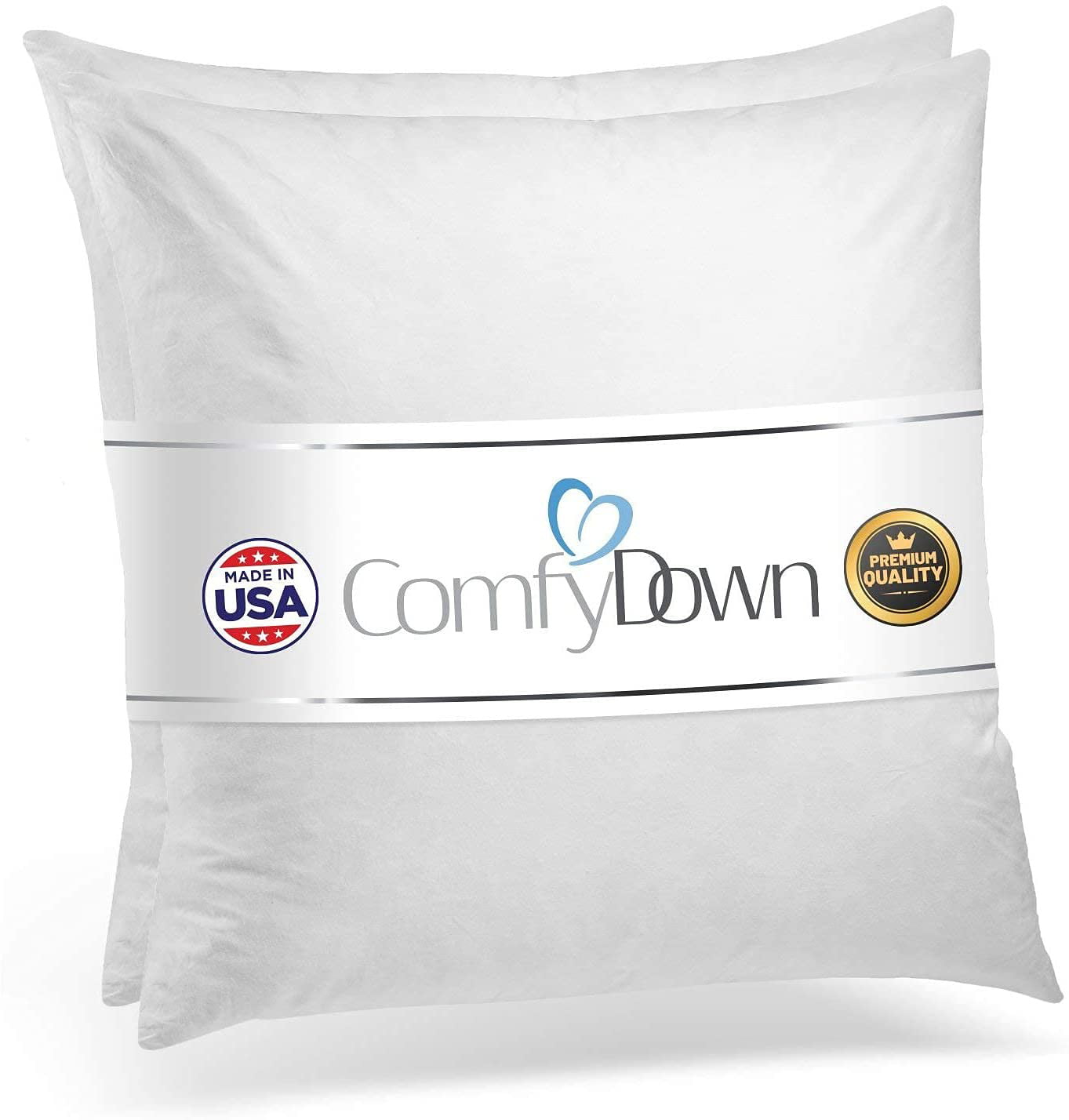 ComfyDown Set of Two, 95% Feather 5% Down, 16 X 16 Square Decorative Pillow Insert, Sham Stuffer - Made in USA