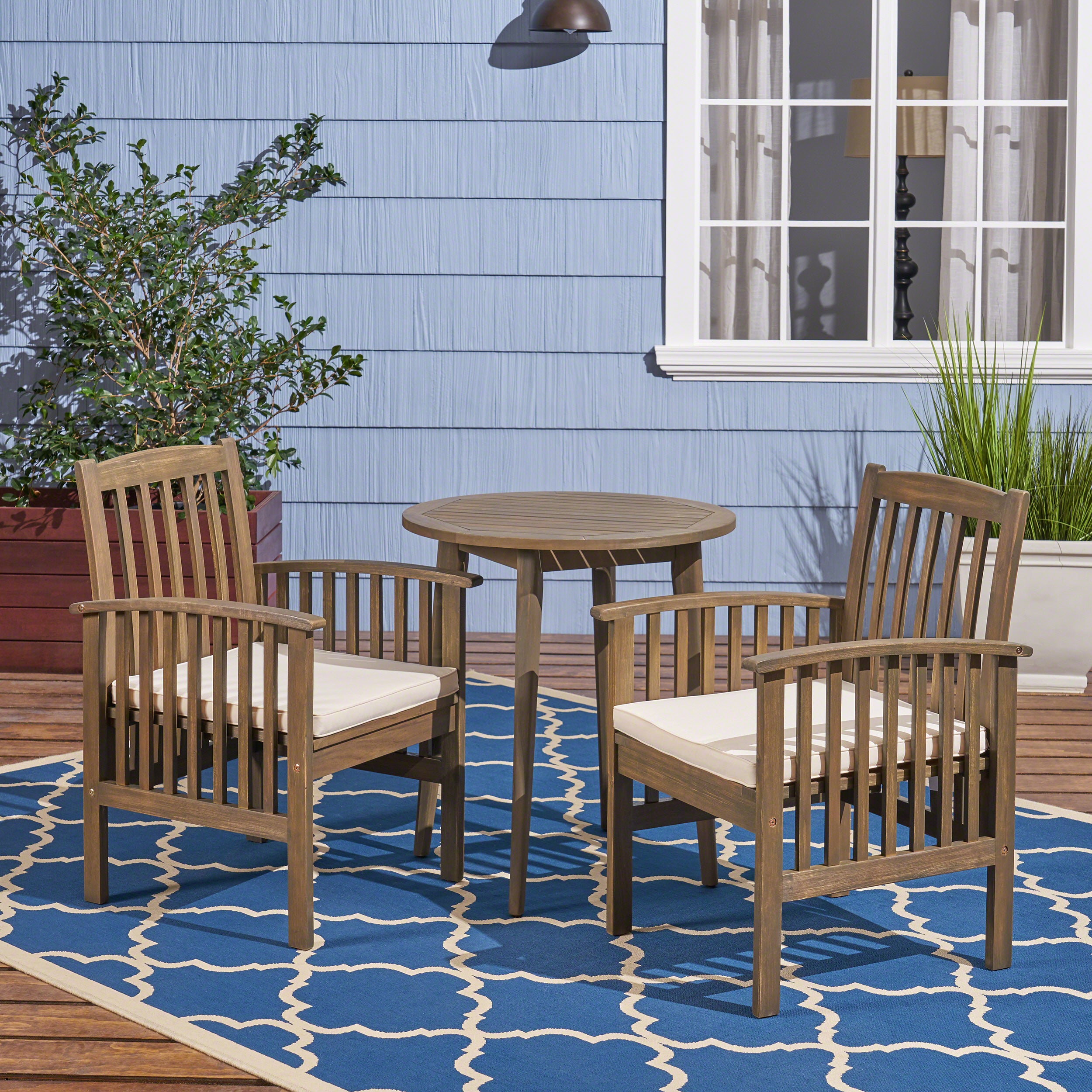 Phoenix Outdoor Acacia 2-Seater Bistro Set with Cushions and 28