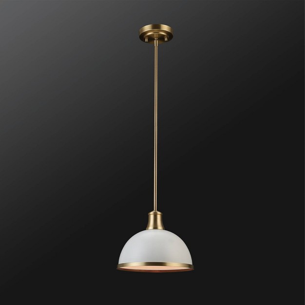 1 light Beckett Matte White Pendant With Accents Matte Brass Globe Electric