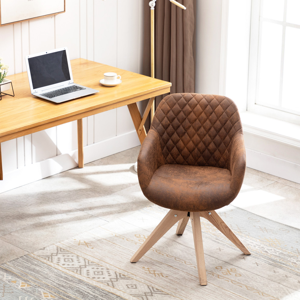 Swivel Desk Chair No Wheels Upholstered Dining Chair Armchair   Midcentury   Dining Chairs   by Kinwell Home  Houzz