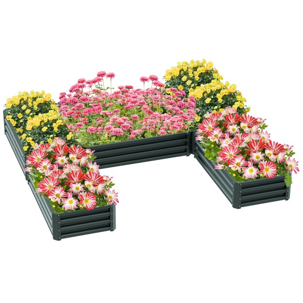 Outsunny 8 X 8' Raised Garden Bed Set， Large Steel Flower Planters For Outdoor Plants， Easy Assembly For Vegetables， Herbs