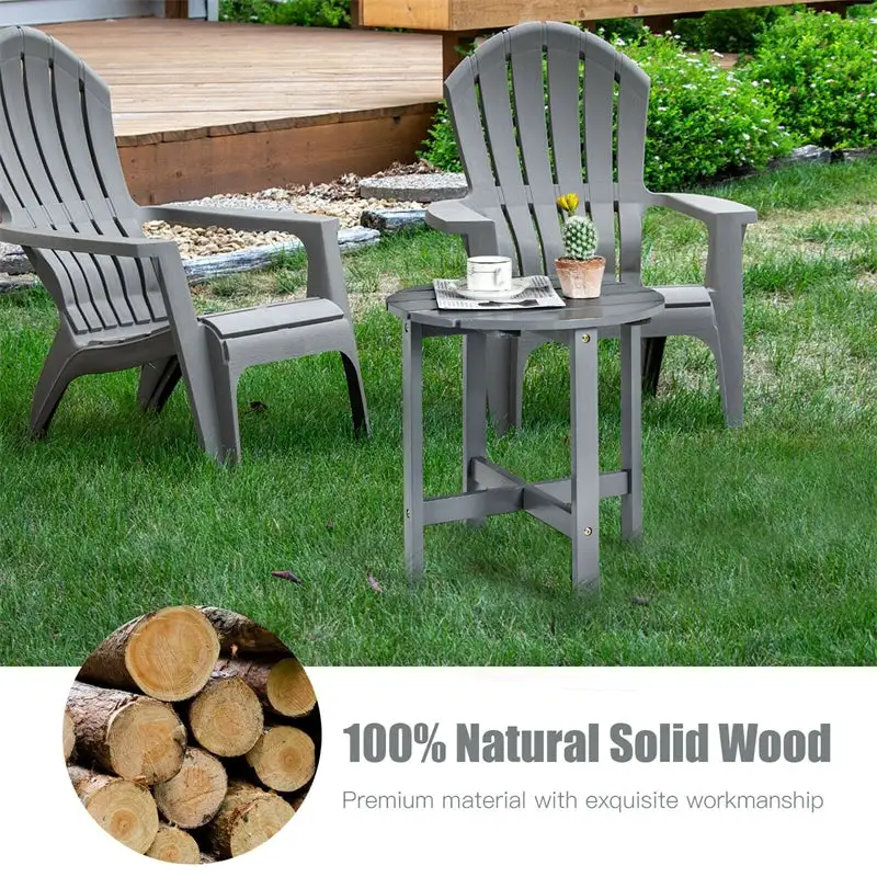 18’’ Outdoor Round Bistro Side Table Wood Slat End Table for Garden