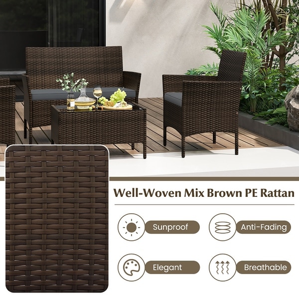 Gymax 8 Piece Patio Rattan Conversation Set Outdoor Wicker Furniture